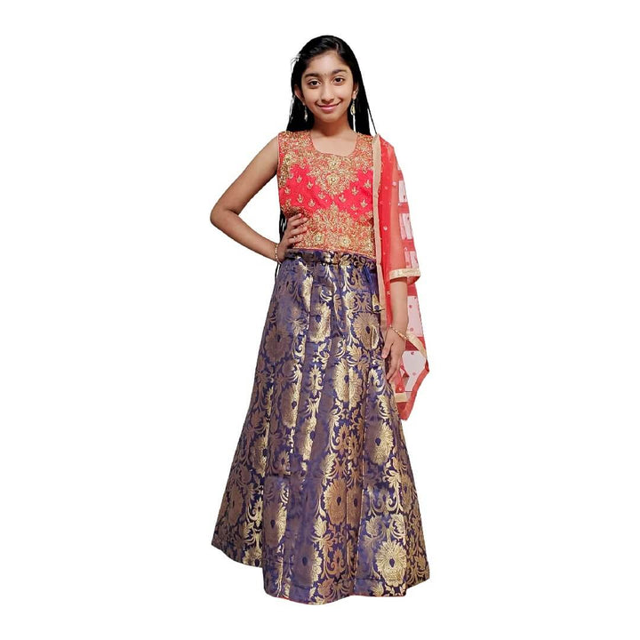 Hand embroidered brocade Lehenga top for girls