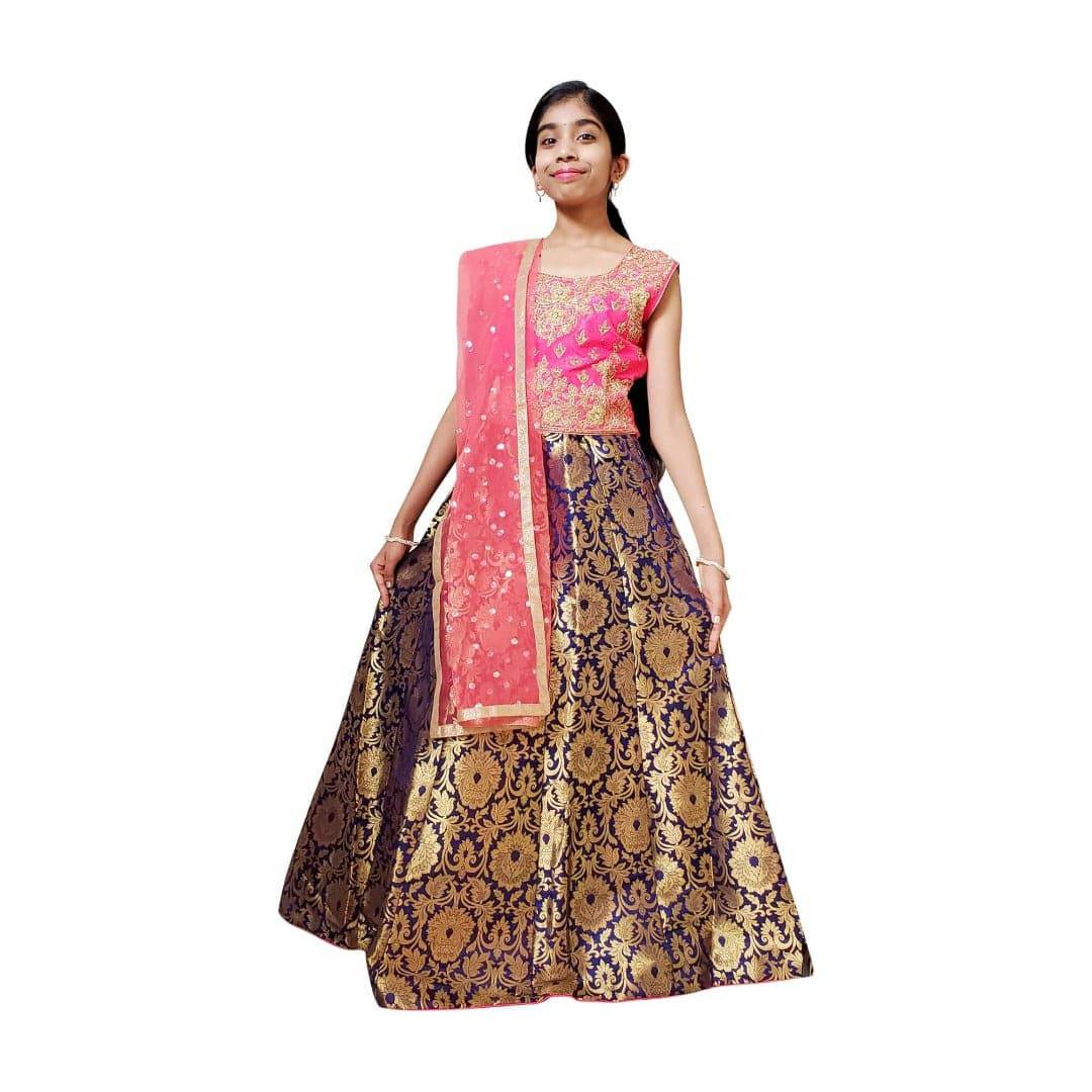 Hand embroidered brocade Lehenga choli for girls