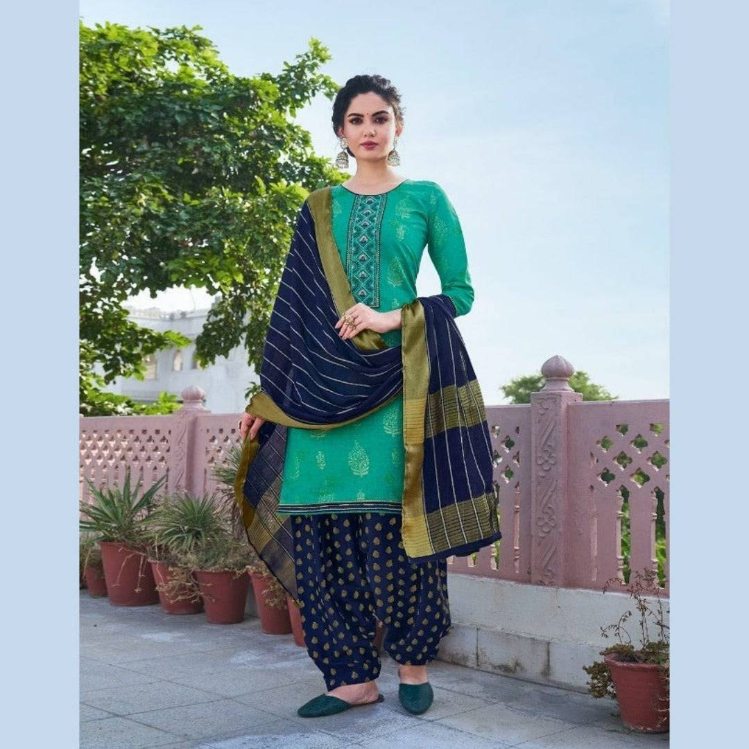 Bandhej Patiala Suit in Green