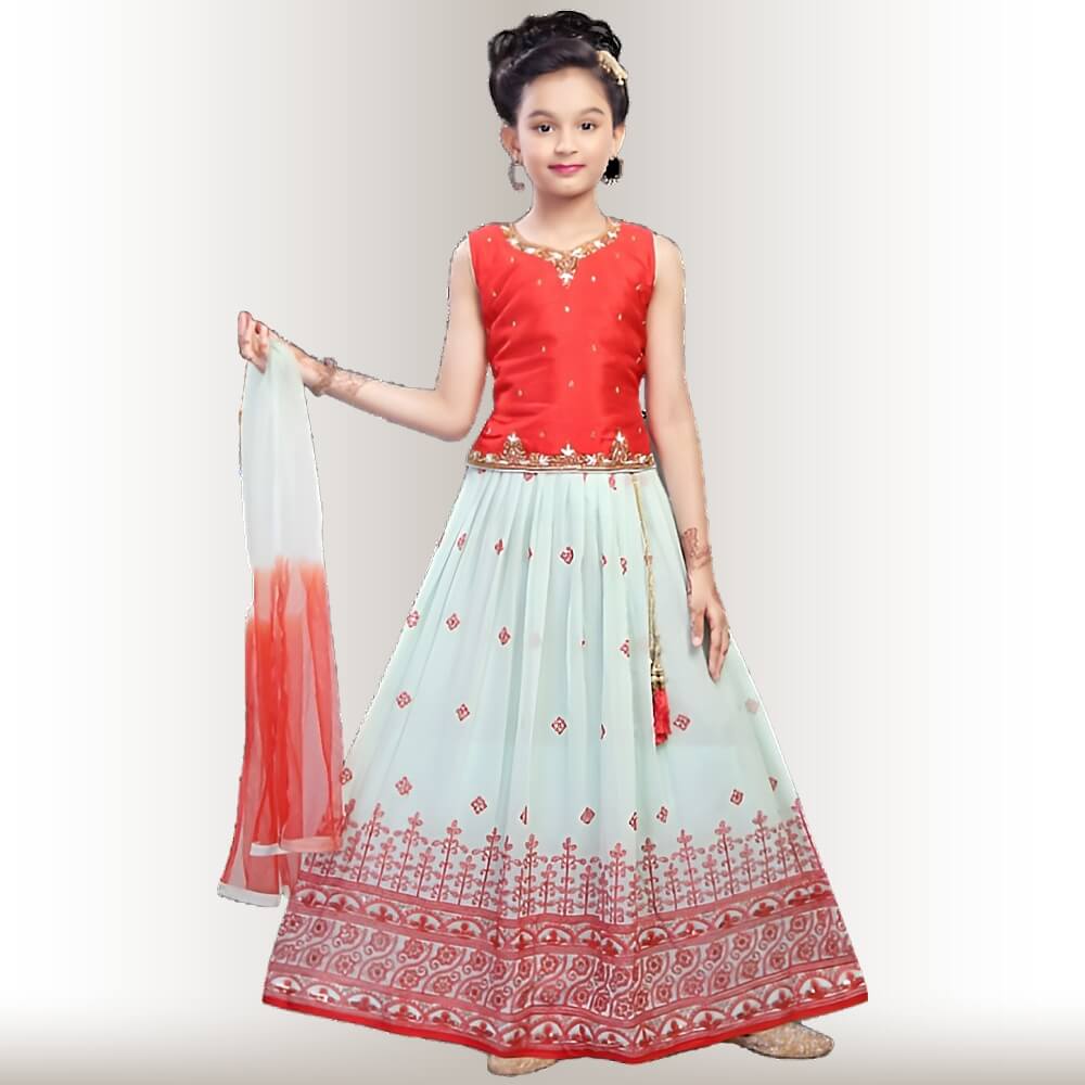 Green and Red lehenga choli for girls