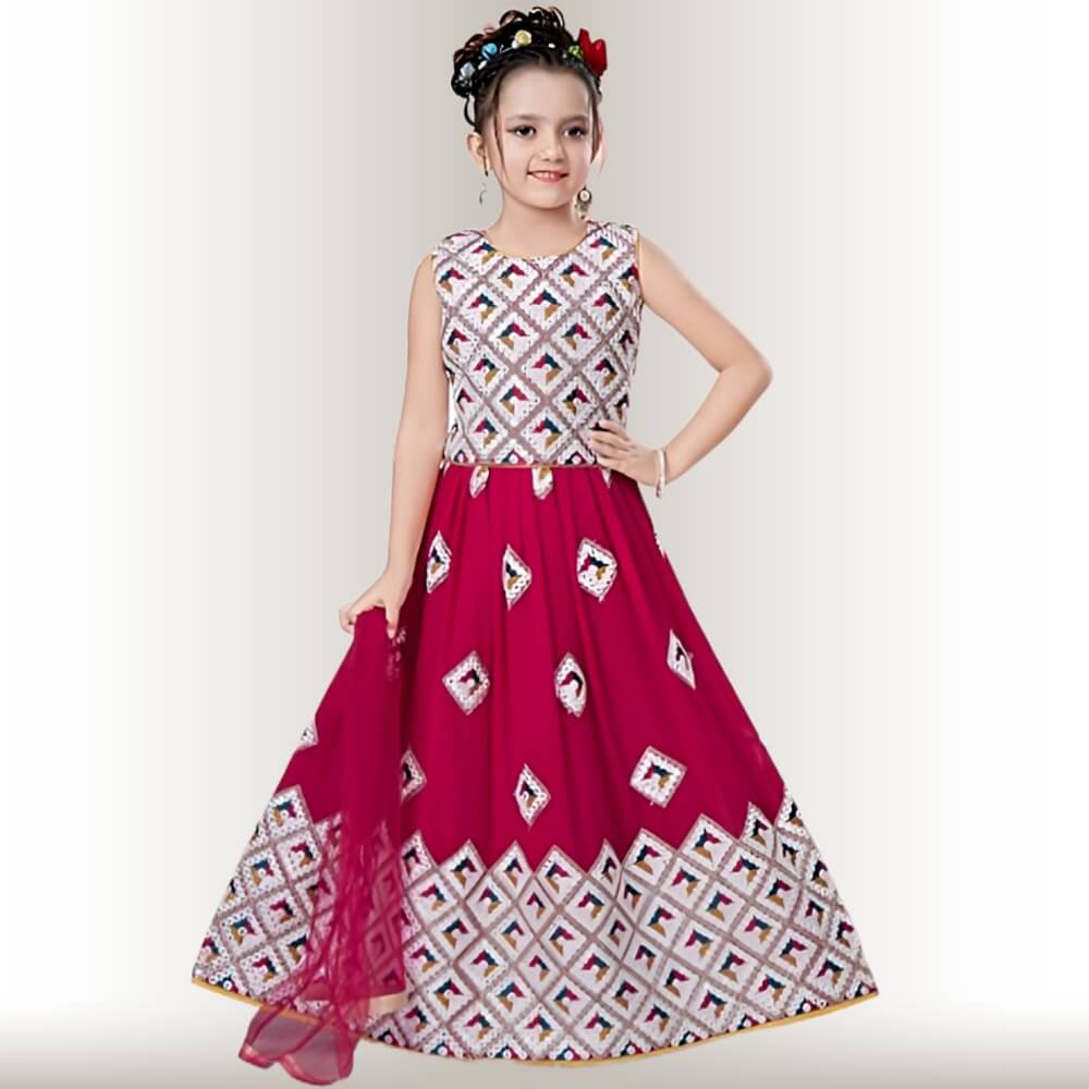 Pink lehenga choli with White Embroidery for girls