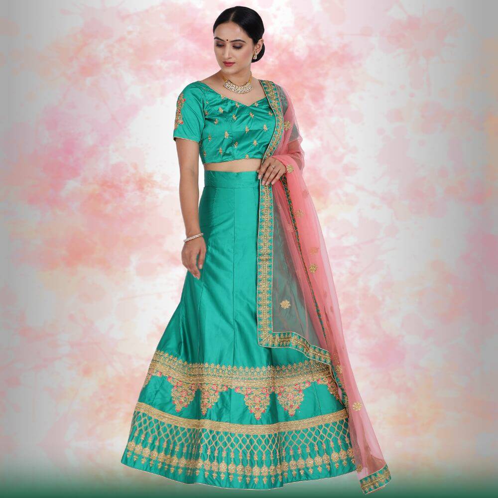 Pink And Blue Traditional Chania Choli 