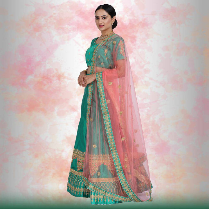 Pink And Blue Traditional Chania Choli 