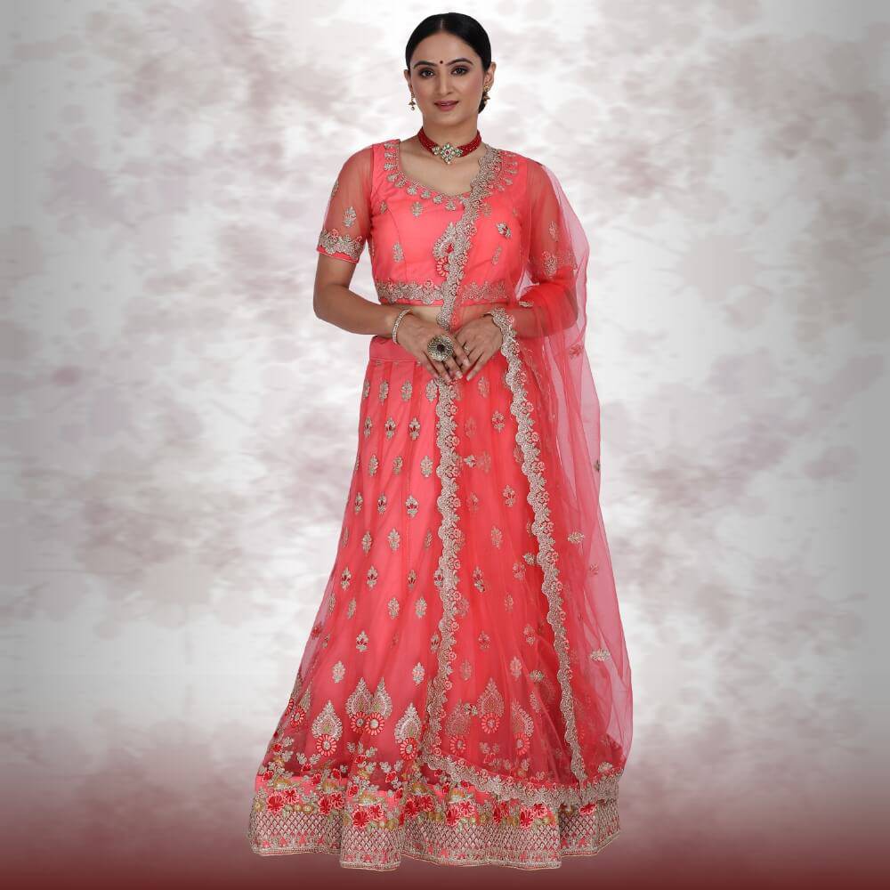 Red color pure net Lehenga Choli