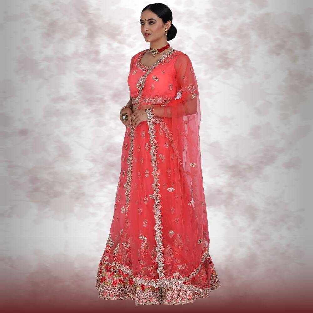 Red color pure net Lehenga Choli