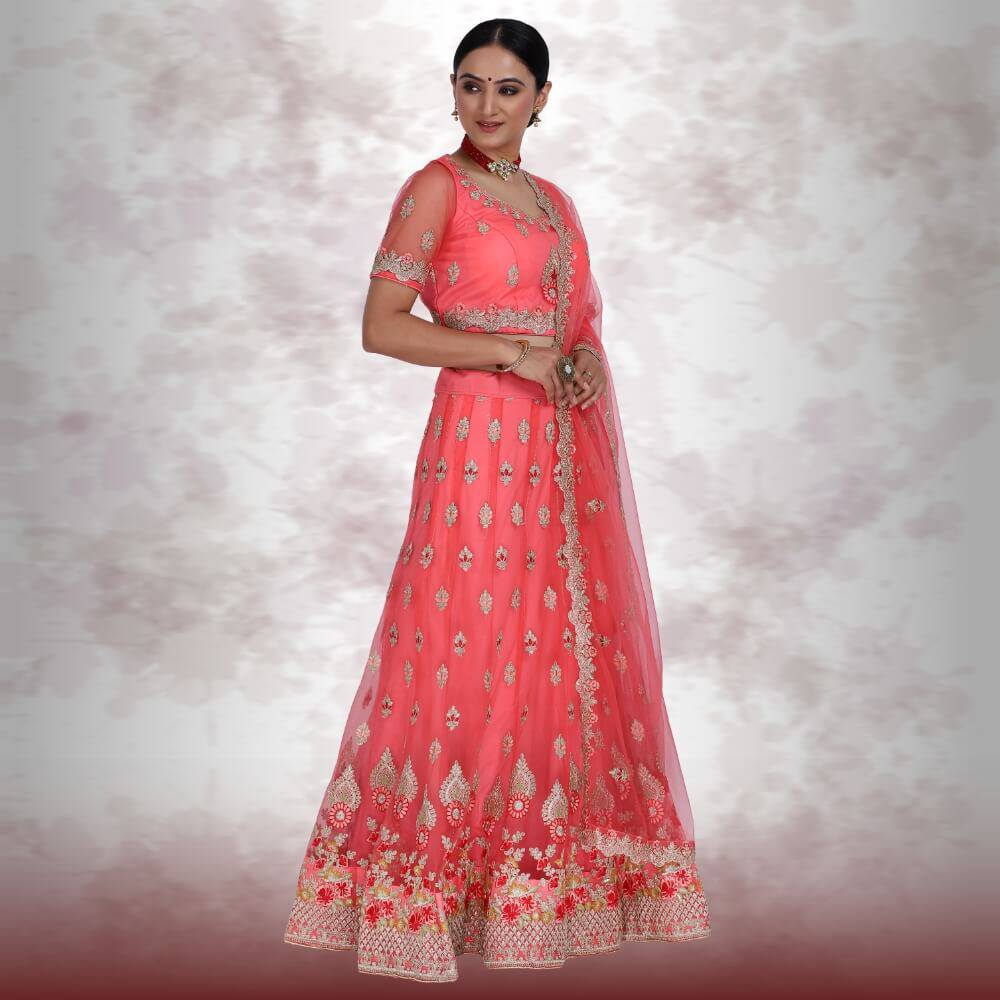 Red color pure net Lehenga Choli