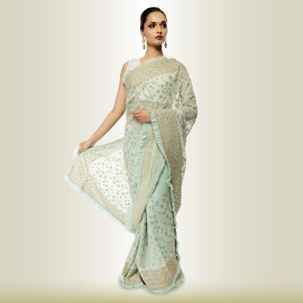 Indian Saree Dress in Georgette - Green