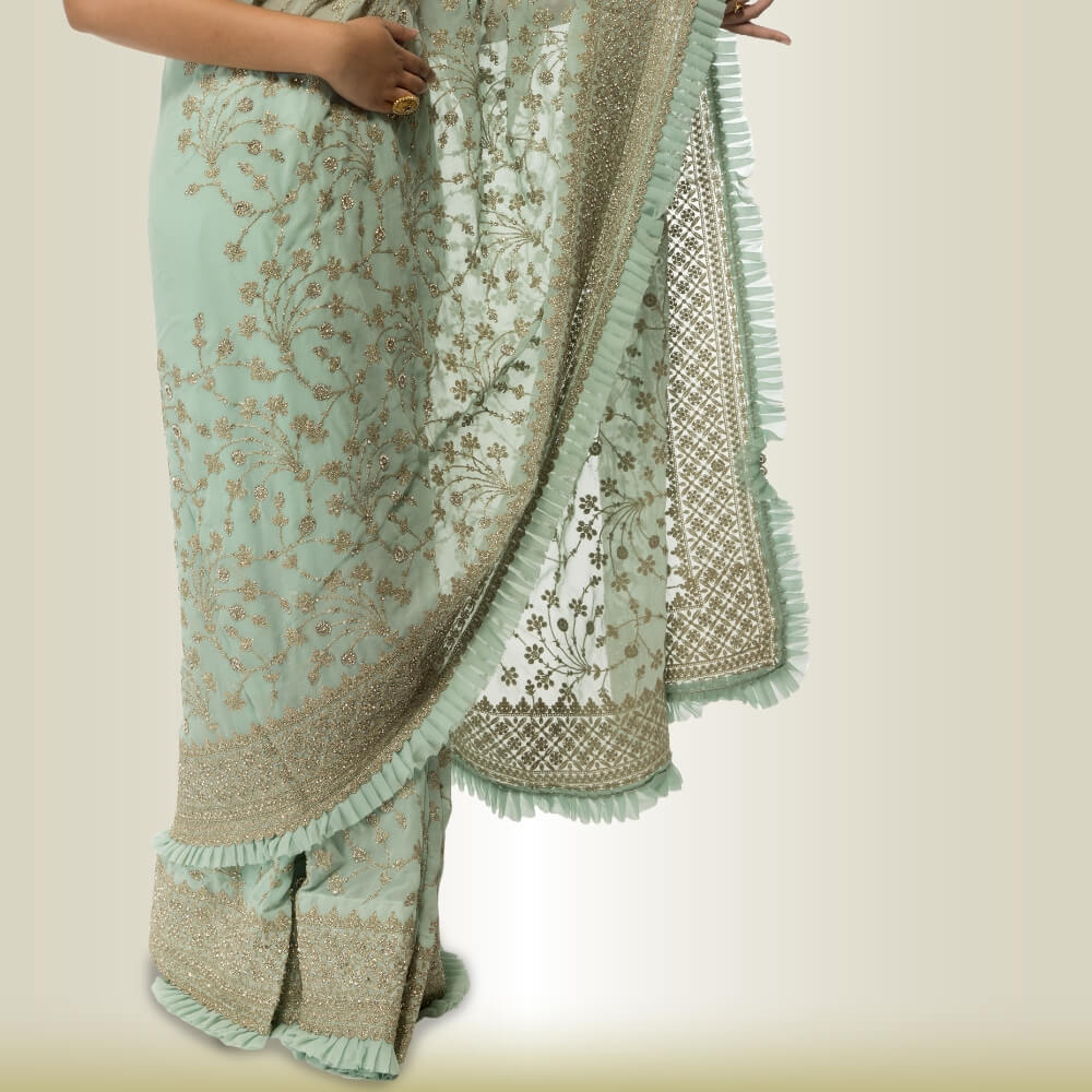 Indian Saree Dress in Georgette - Green