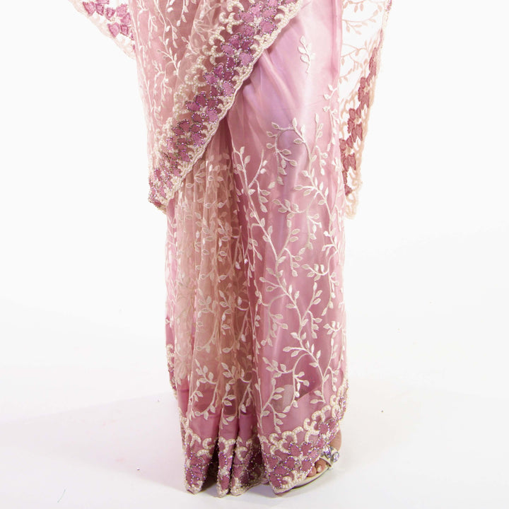 Lightweight Parsi Work Sari  - Mauve