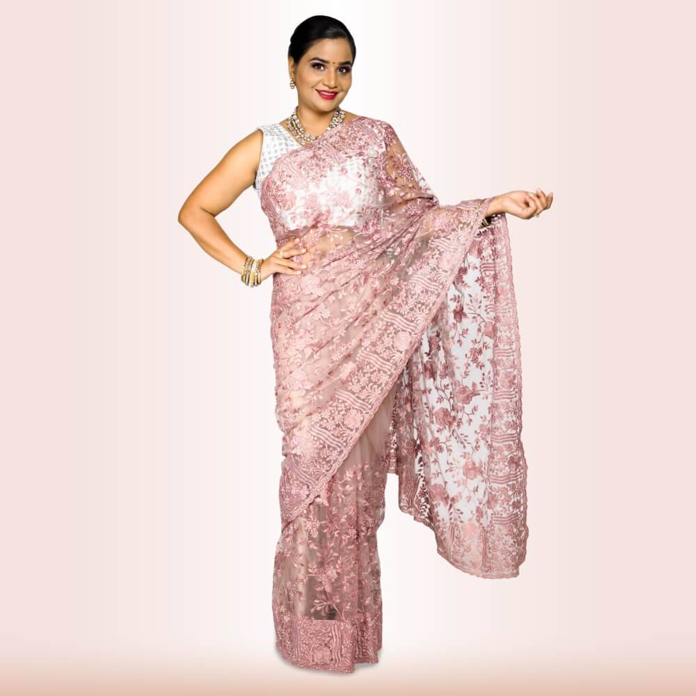 Lightweight Net Saree - Mauve