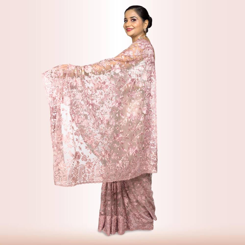 Lightweight Net Saree - Mauve