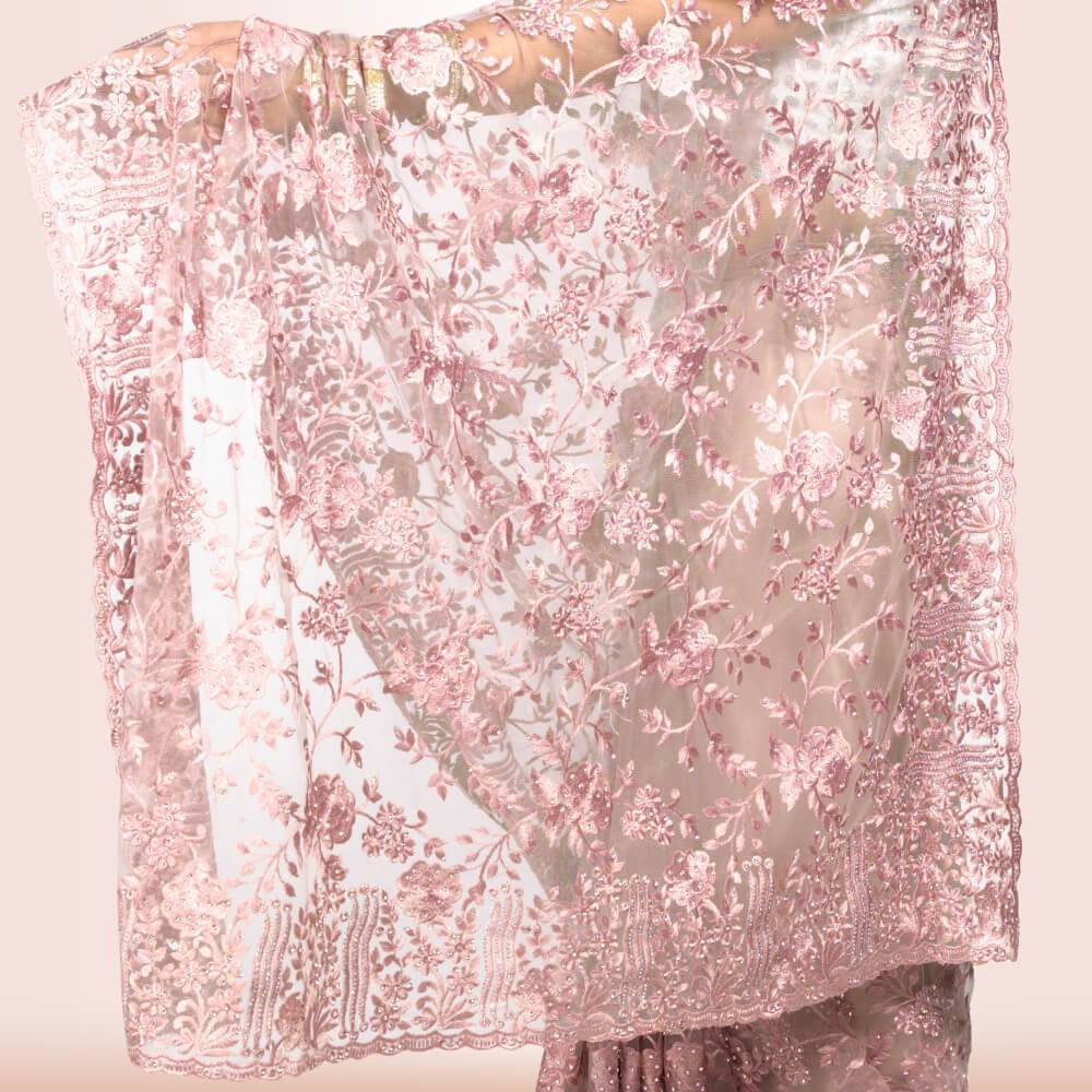 Lightweight Net Saree - Mauve