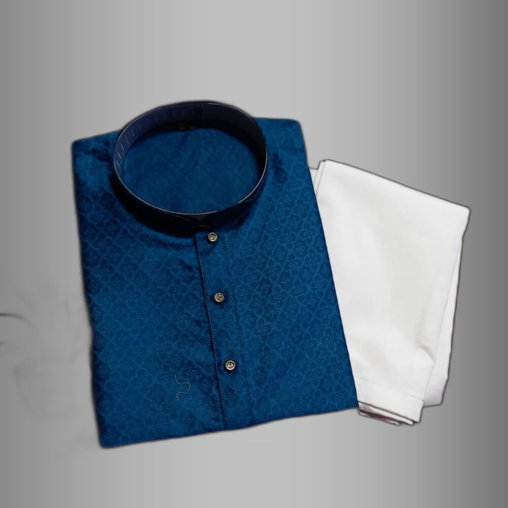 Self design Silk Kurta Pajama Set - Blue