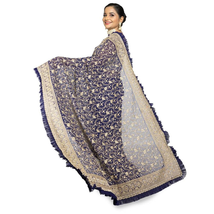 Navy Blue georgette saree with Frill edge