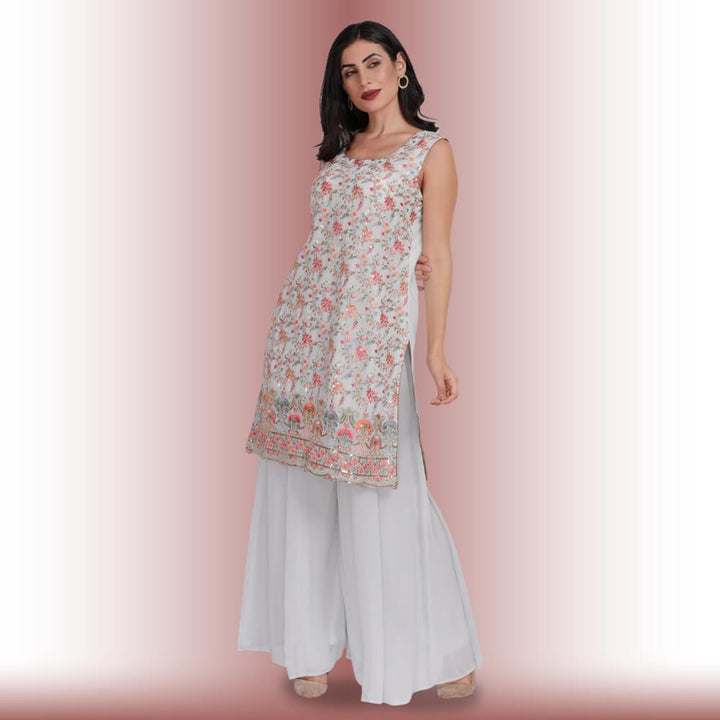 Palazzo Suit with multicolor embroidery - Off White