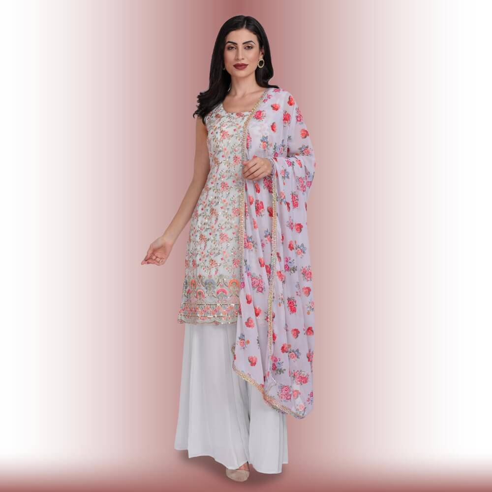 Palazzo Suit with multicolor embroidery - Off White