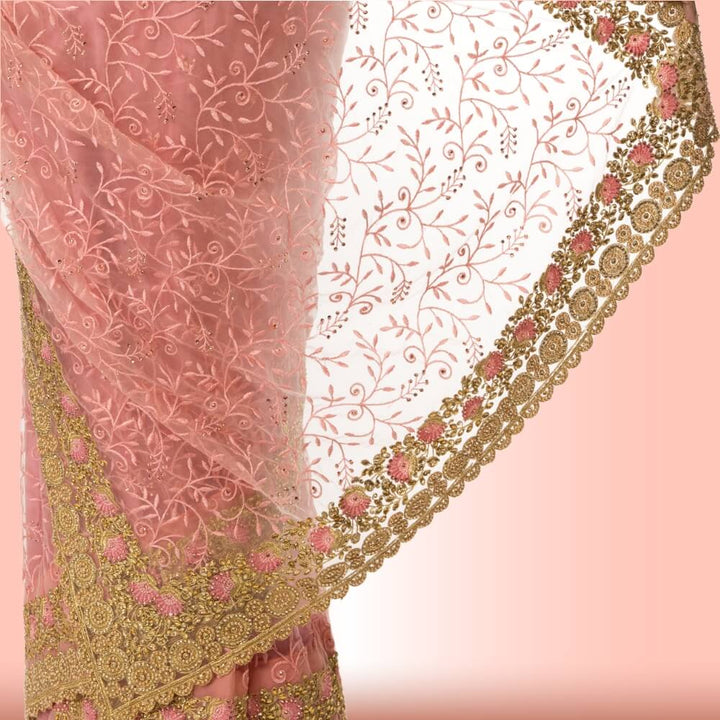 Light weight saree with Gold Border - Pink