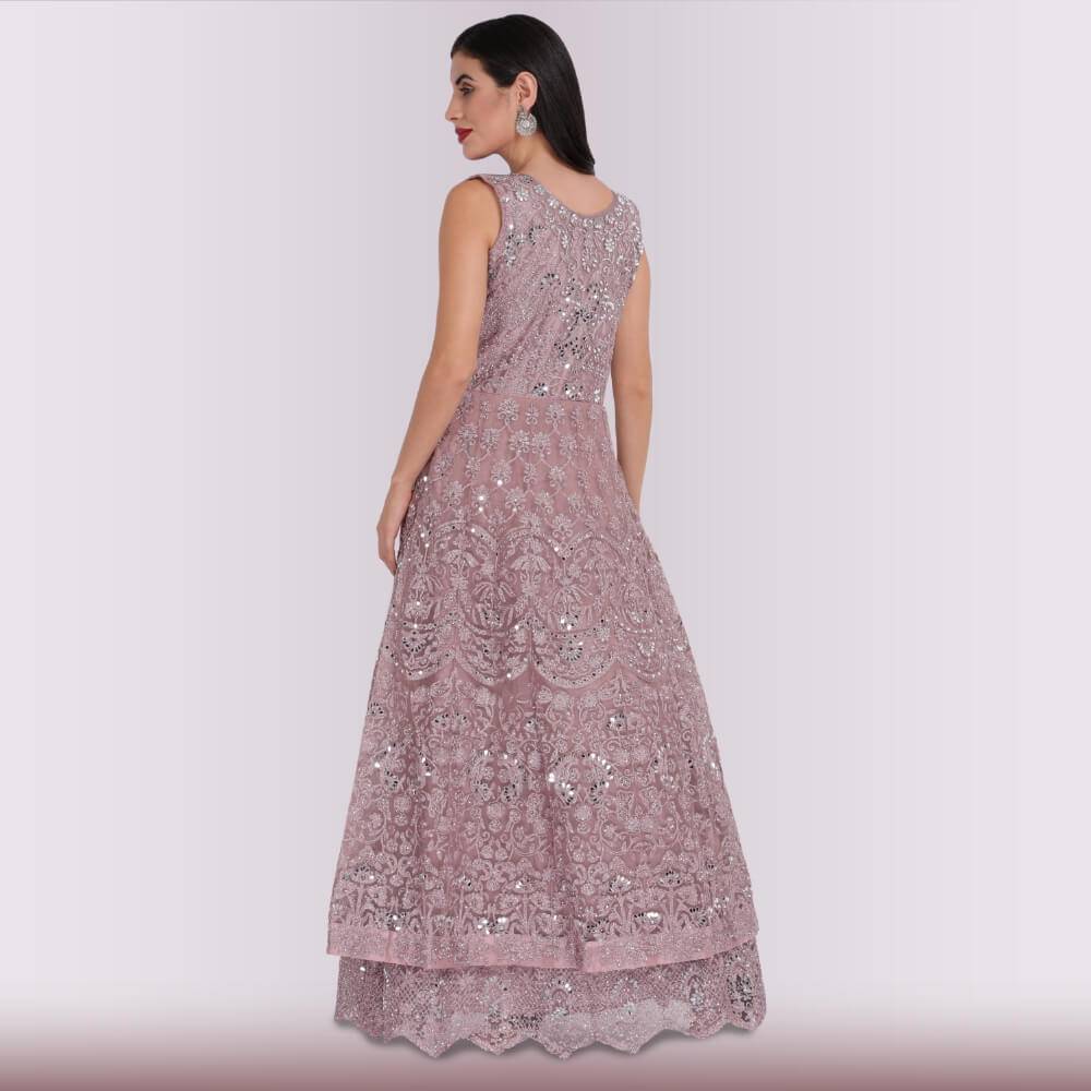 Mirror Work Gown Dress - Mauve