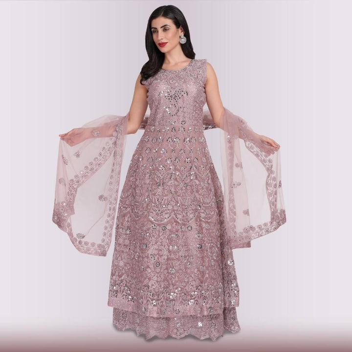 Mirror Work Gown Dress - Mauve