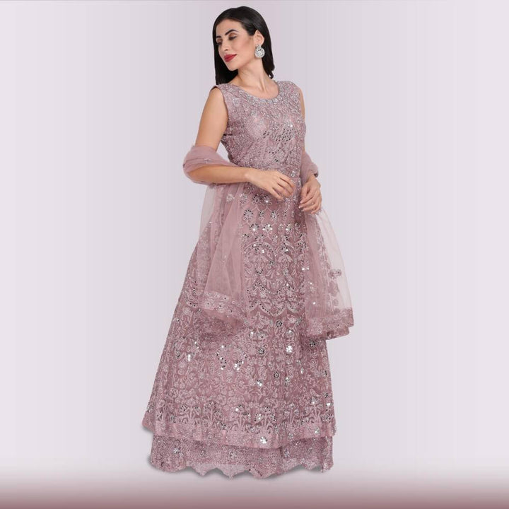 Mirror Work Gown Dress - Mauve