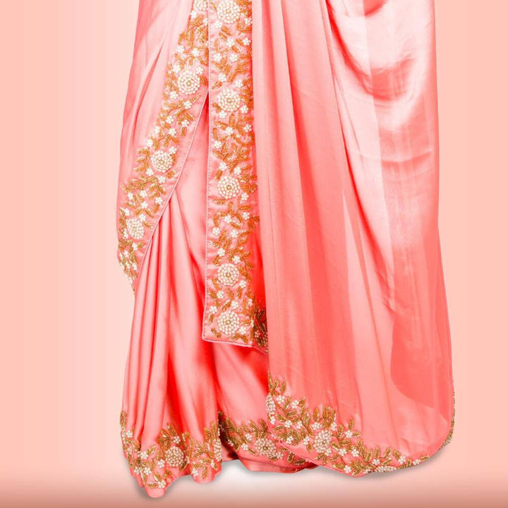 Pure satin hand embroidered saree 