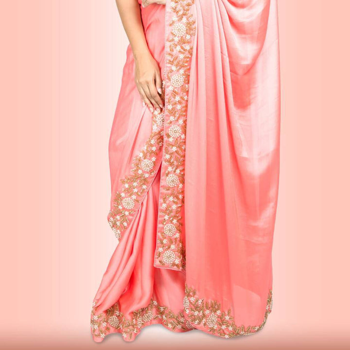 Pure satin hand embroidered saree 