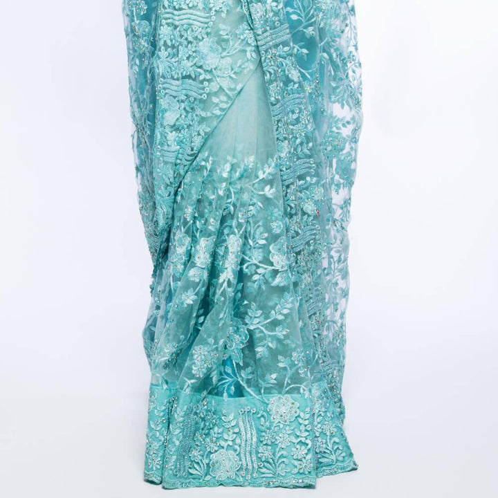 Lightweight Net saree with embroidery and diamond work