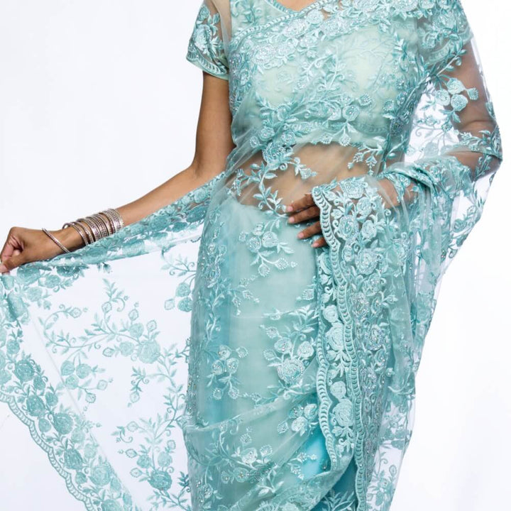Lightweight Net saree  Resham embroidery