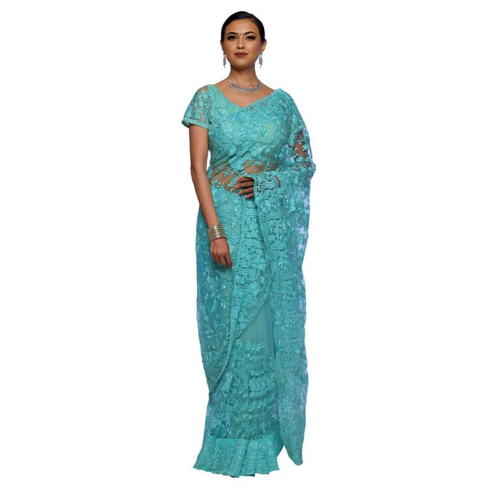 Lightweight Net saree with embroidery and diamond work