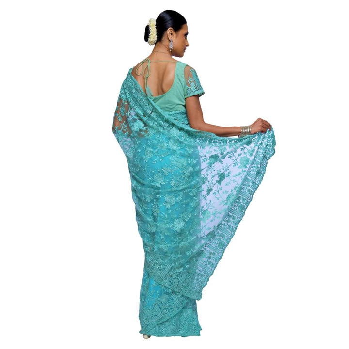Lightweight Net saree with embroidery and diamond work