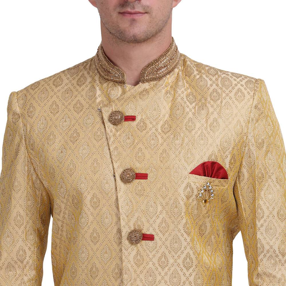 Traditional Sherwani in Brocade fabric - Cream