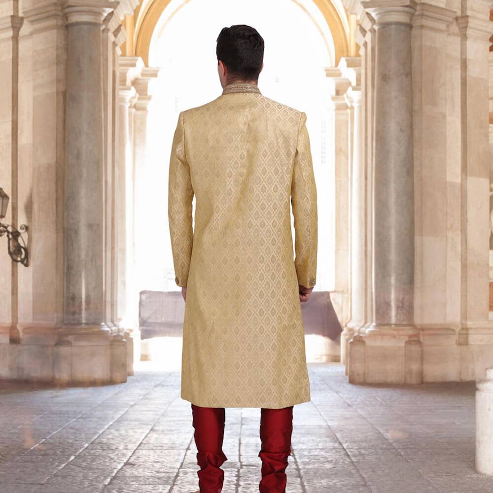 Traditional Sherwani in Brocade fabric - Cream