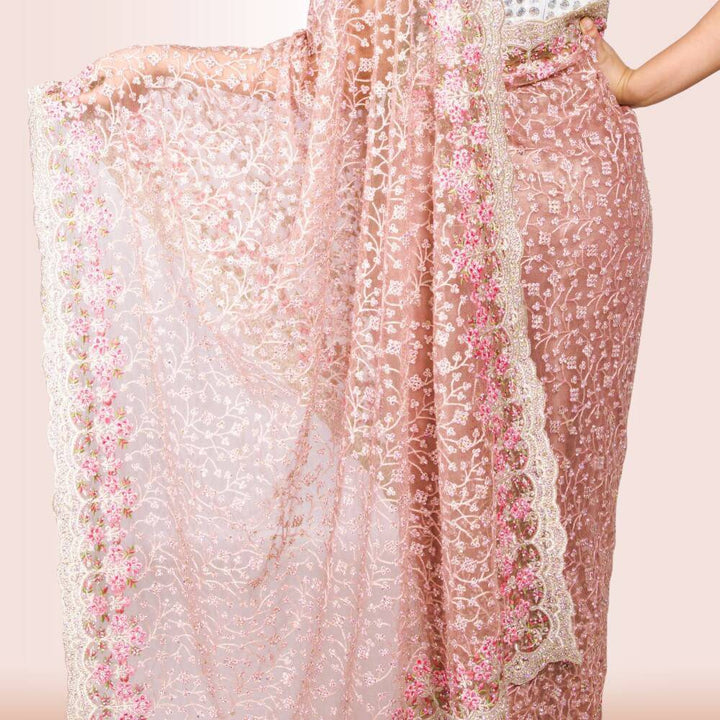 Pure Net Indian Saree - Pink