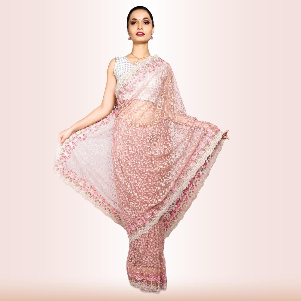 Pure Net Indian Saree - Pink