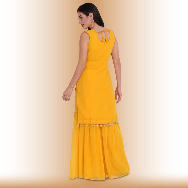 Palazzo dress with  Resham Embroidery - Yellow