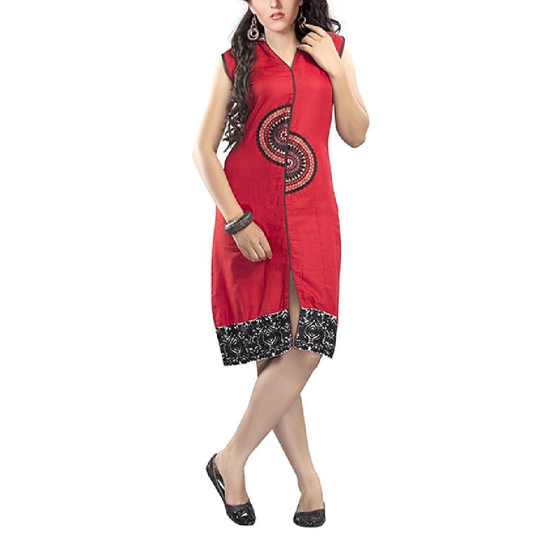 Red Stone work cotton Kurti